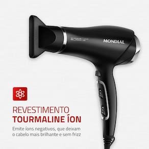 Secador de Cabelos Mondial SCN-04 Chrome Black 2000W Tourmaline Íon 3 Temperaturas Preto - 220V - 2