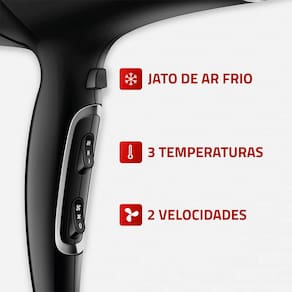 Secador de Cabelos Mondial SCN-04 Chrome Black 2000W Tourmaline Íon 3 Temperaturas Preto - 220V - 3