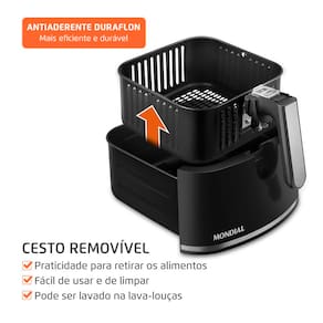 Fritadeira Air Fryer Mondial AF-50-DV Family Visor 5L 2000W Visor Frontal Digital Touch Preto - 110V - 2