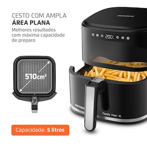 Fritadeira Air Fryer Mondial AF-50-DV Family Visor 5L 2000W Visor Frontal Digital Touch Preto - 110V - 3