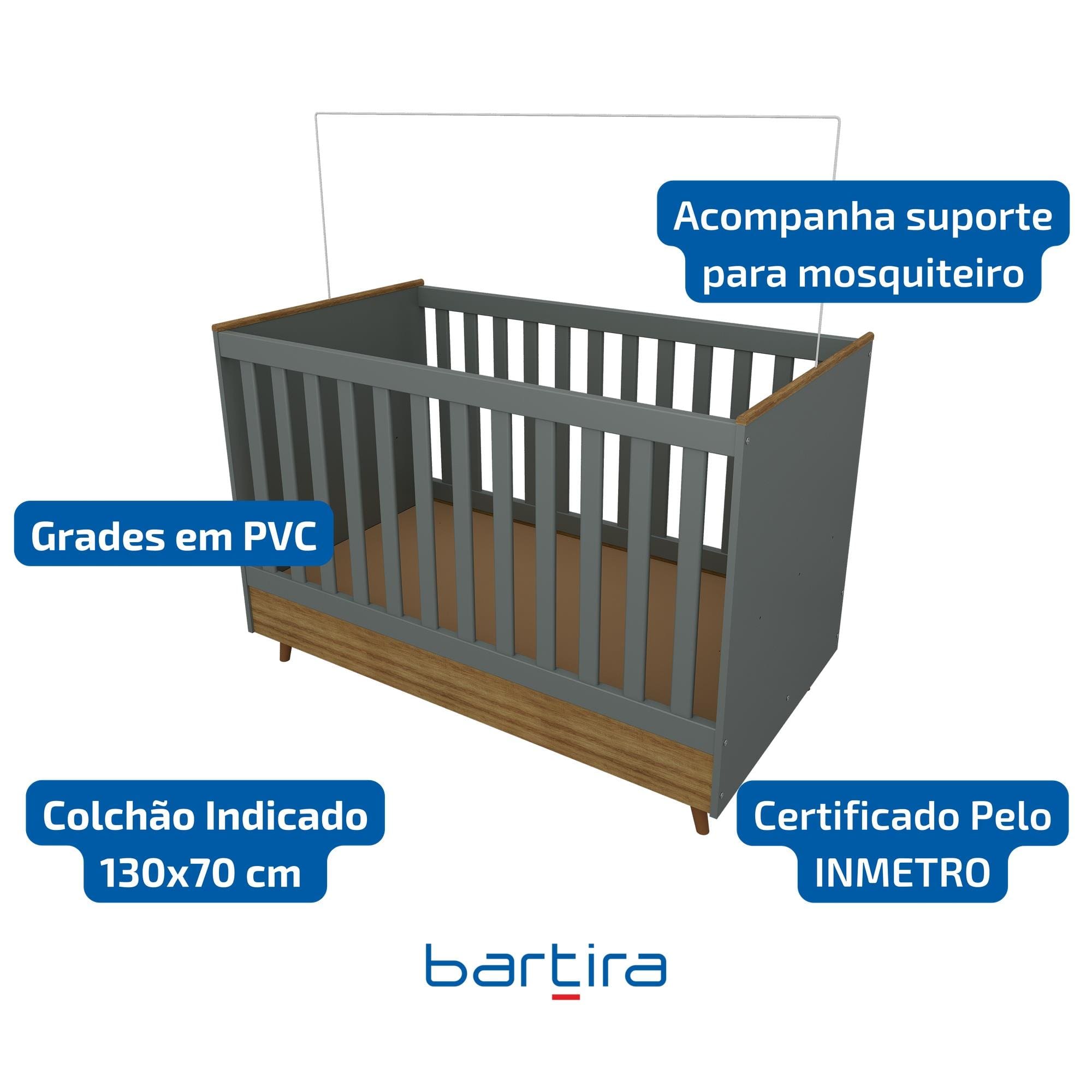 Berço 2 em 1 Bartira Ternura Plus - Azul Wood - 1