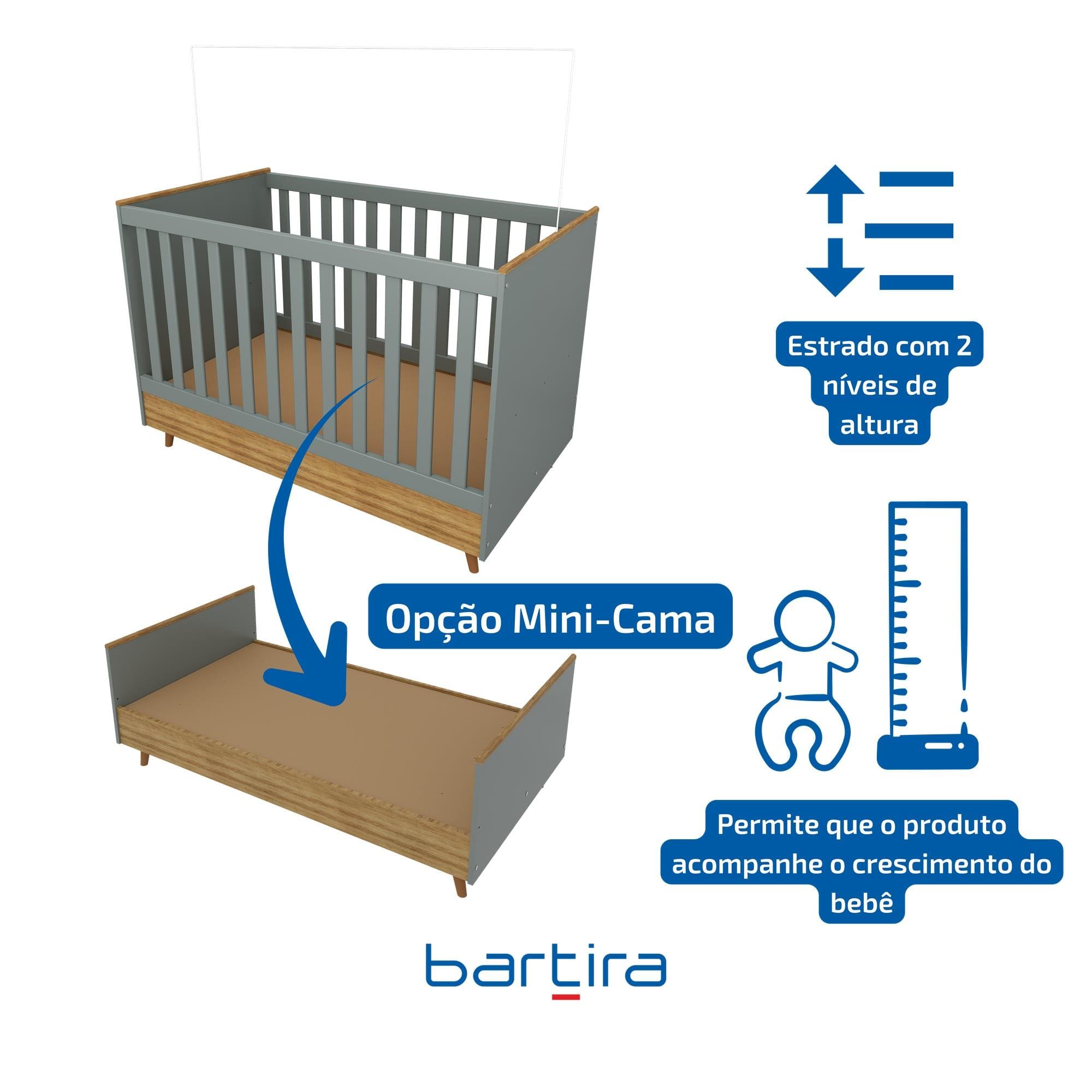 Berço 2 em 1 Bartira Ternura Plus - Azul Wood - 2