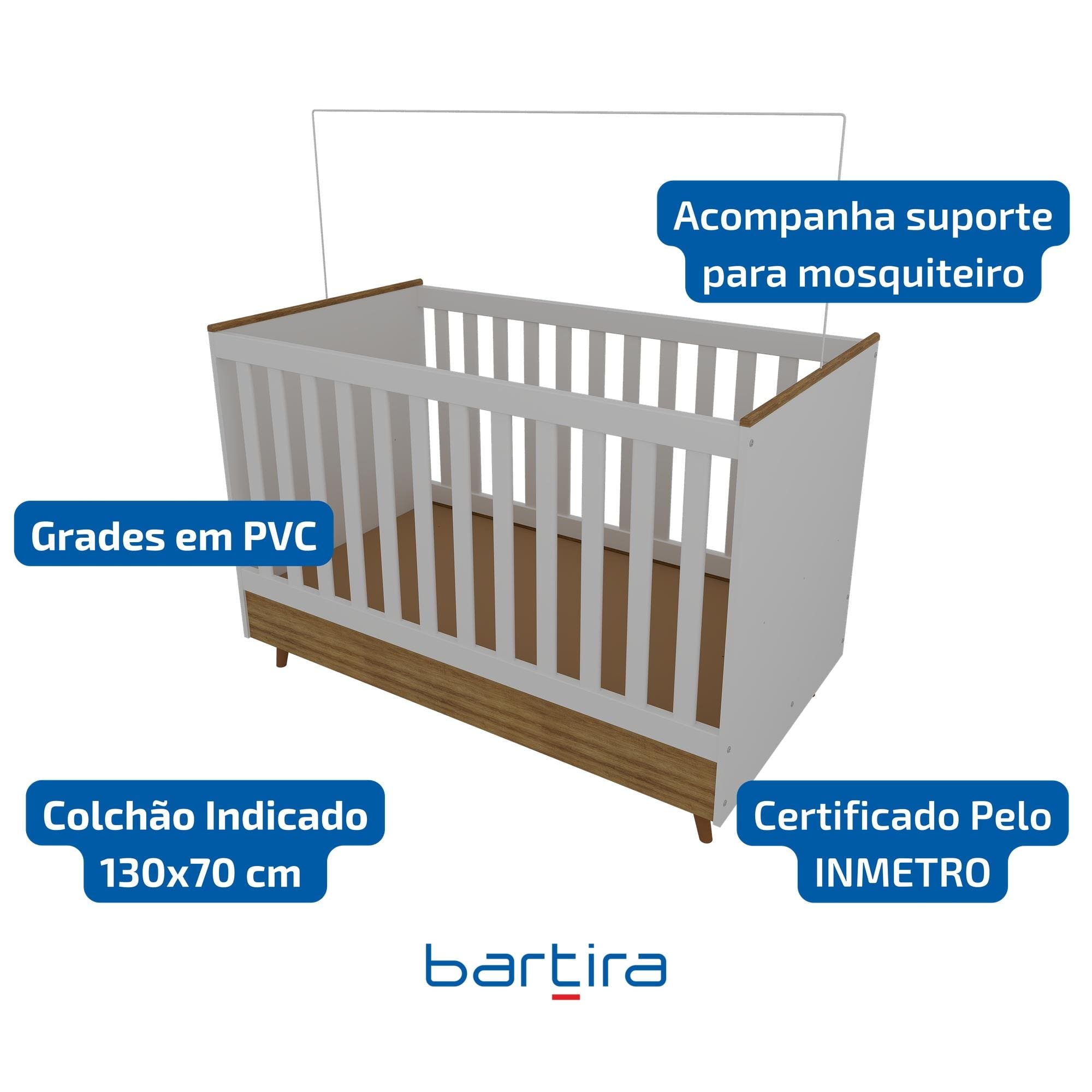 Berço 2 em 1 Bartira Ternura Plus MDP Acabamento FF - Branco Wood - 1