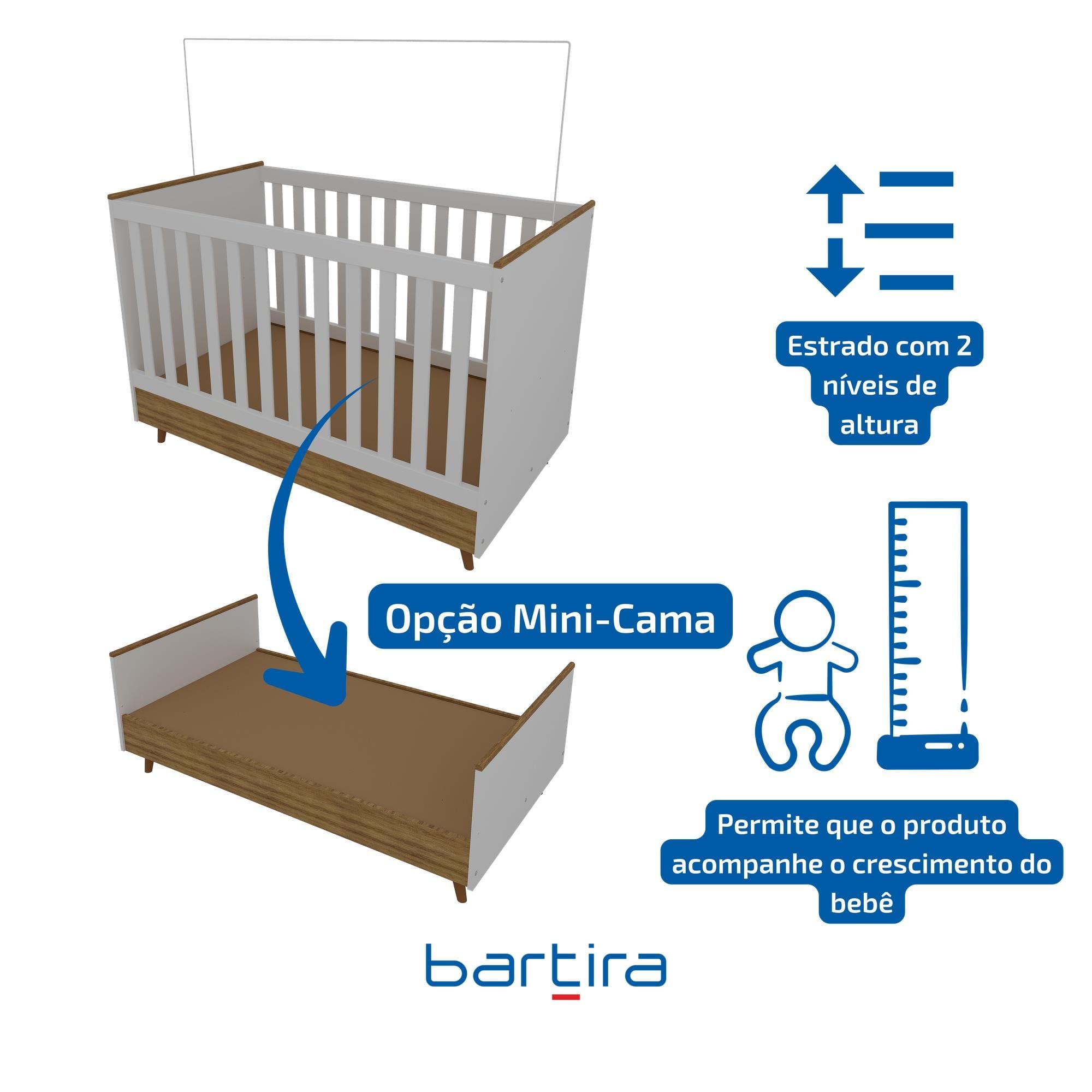 Berço 2 em 1 Bartira Ternura Plus MDP Acabamento FF - Branco Wood - 2