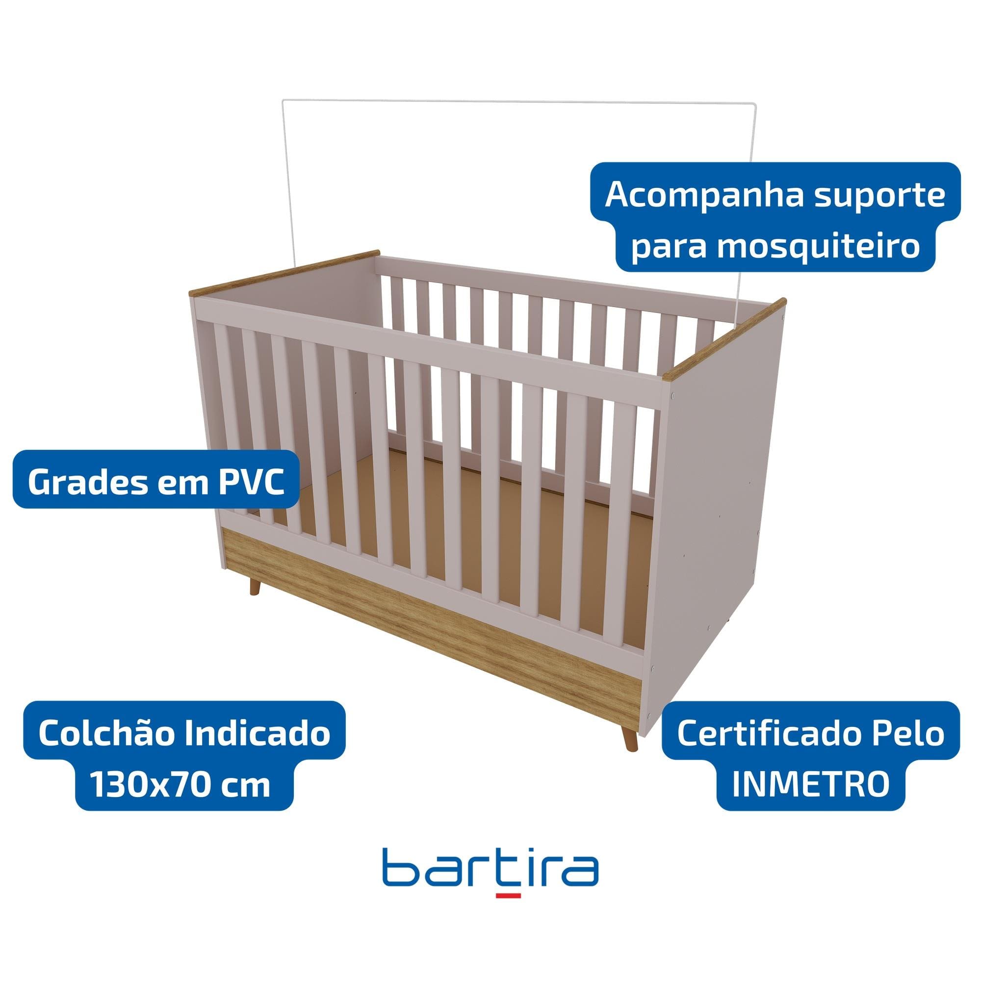 Berço 2 em 1 Bartira Ternura Plus MDP Acabamento FF - Rosa Wood - 1