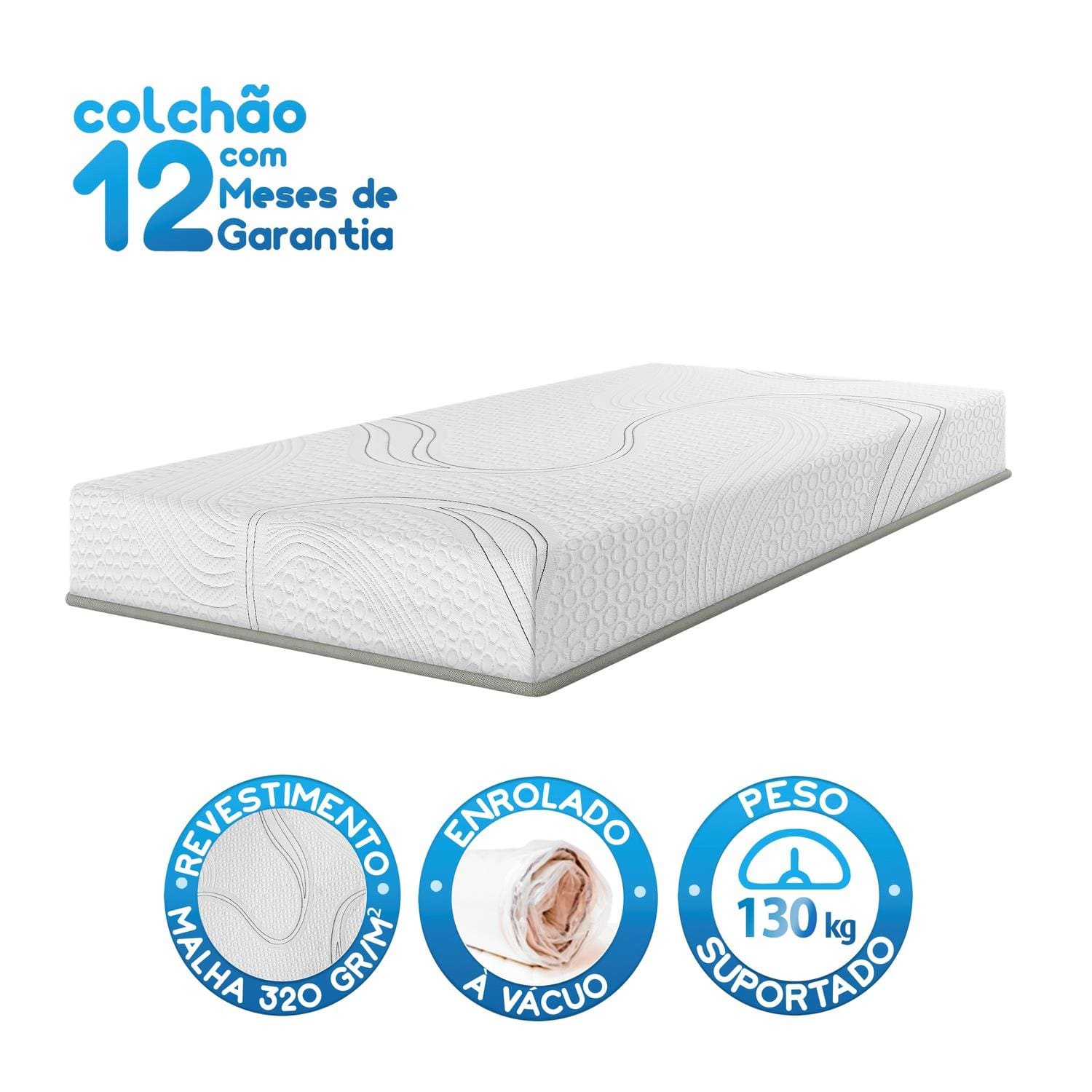Colchão Solteiro Bartira Volare 17x88x188cm D33 Espuma 17cm Malha Branco - 3
