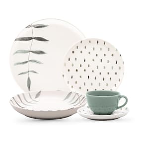 Aparelho de Jantar Oxford Samambaia 20 Peças Cerâmica Esmaltada Verde e Off White