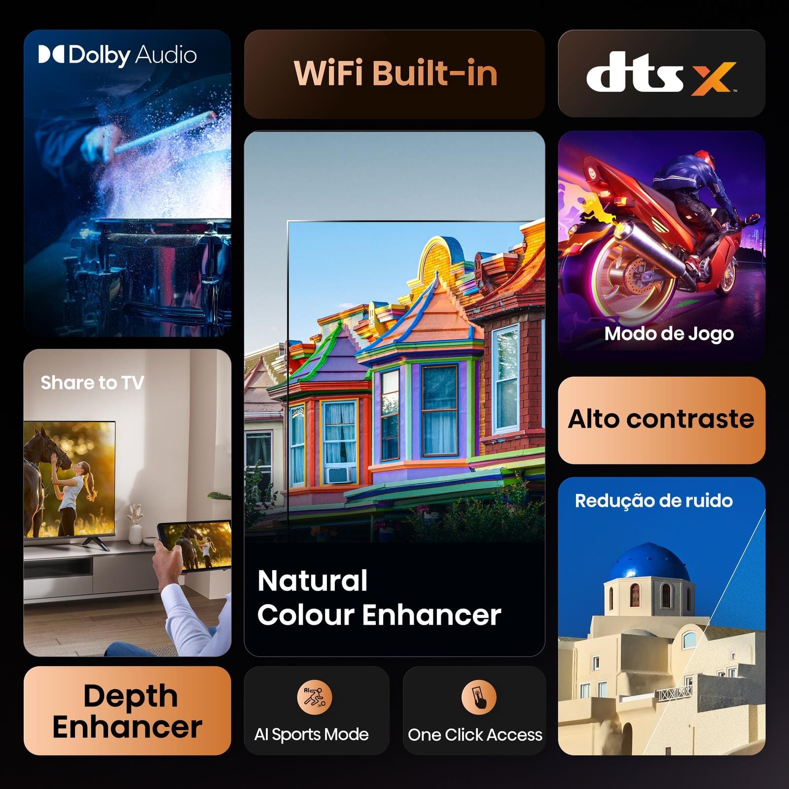 Smart TV 40” Hisense 40A4NV Full HD DLED DTS VirtualX Vidaa U9 Preto - 1