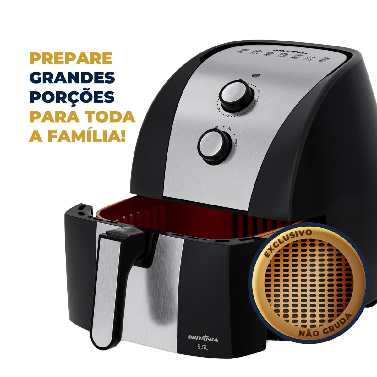 Fritadeira Elétrica Britânia BFR51 Gold 5,5L 1500W Air Flow Preta - 110V - 3