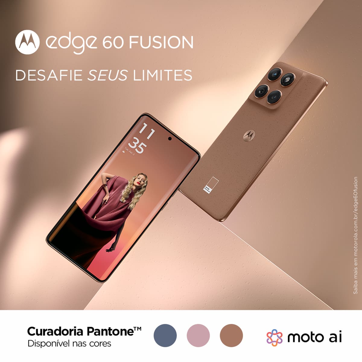 Smartphone Motorola Edge 60 Fusion 5G Tela 6,7” 256GB Câmera Sony 50MP Pantone Mocha Mouse - 3