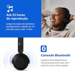 Fone de Ouvido Philips TAH2209BK/00 Headphone Bluetooth 25h Bateria Dobrável Preto - 1