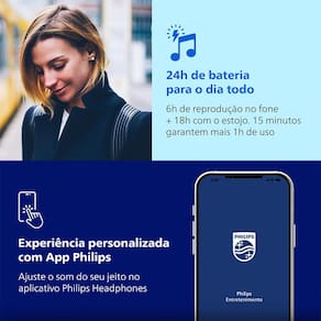 Fone de Ouvido Philips TAT2500BK/00 Intra-Auricular True Wireless Bluetooth Cancelamento de Ruído 24h Bateria Preto - 2
