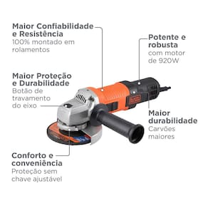 Esmerilhadeira Angular 4 1/2" Black+Decker G720X 920W 11.000 RPM 3 Posições Laranja e Preta - 220V - 3