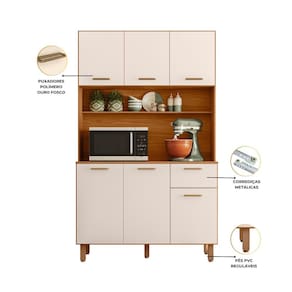 Cozinha Compacta Poliman New Livia 6 Portas 1 Gaveta - Off White Acetinado - 3