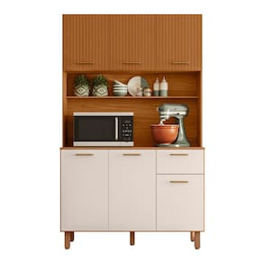 Cozinha Compacta Poliman New Livia 6 Portas 1 Gaveta - Freijó Ripado e Off White - 1