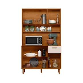 Cozinha Compacta Poliman New Livia 6 Portas 1 Gaveta - Freijó Ripado e Off White - 2