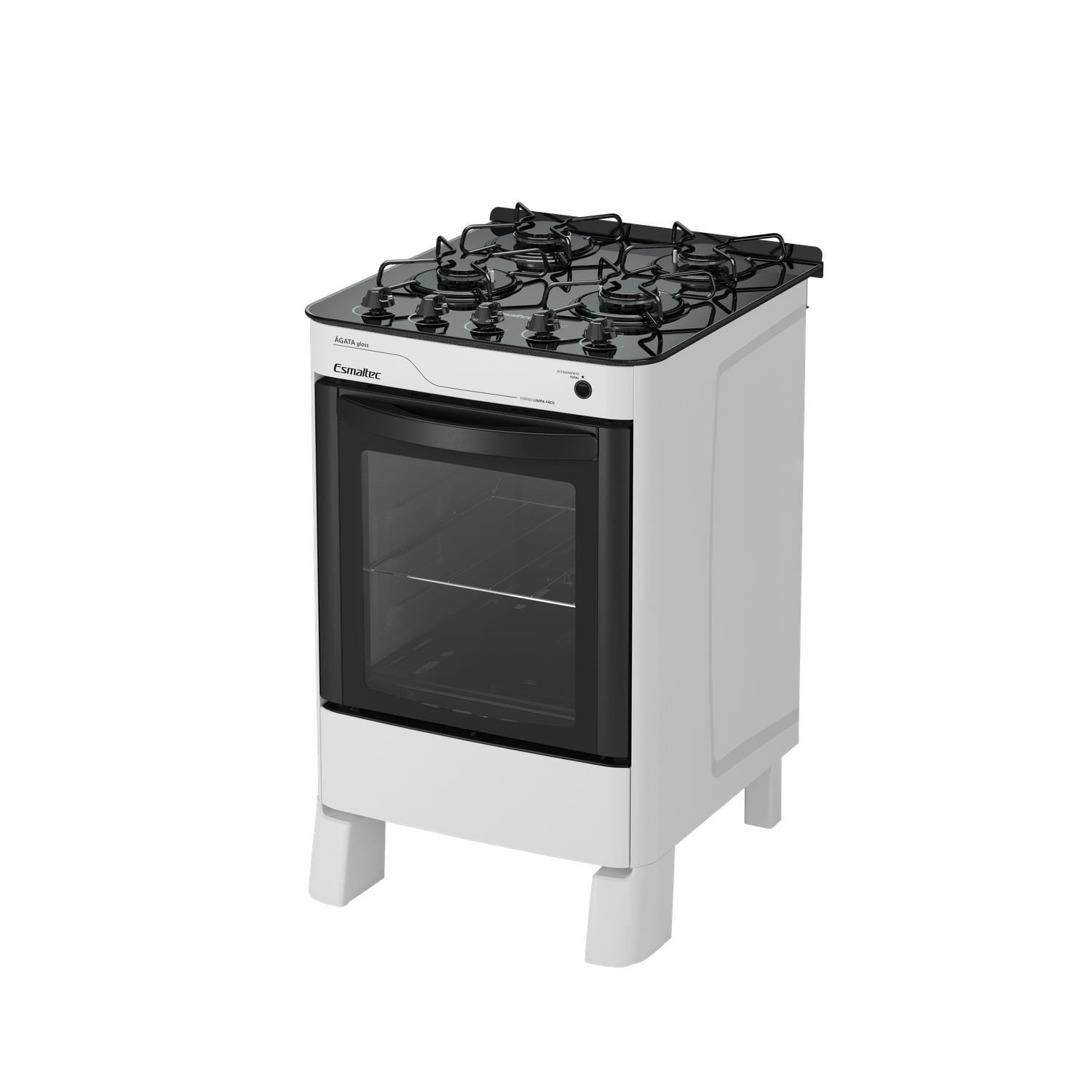 Fogão de Piso Esmaltec Agata Glass 4 Bocas Branco Mesa de Vidro Branco - Bivolt - 1
