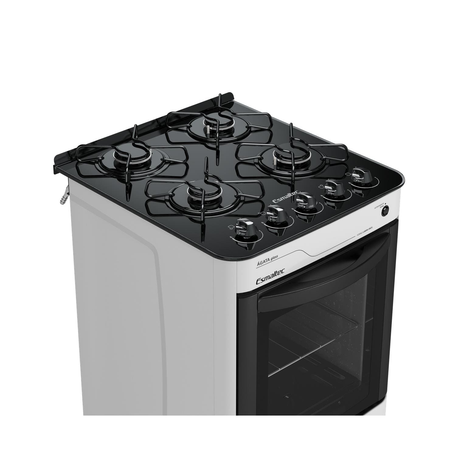 Fogão de Piso Esmaltec Agata Glass 4 Bocas Branco Mesa de Vidro Branco - Bivolt - 3