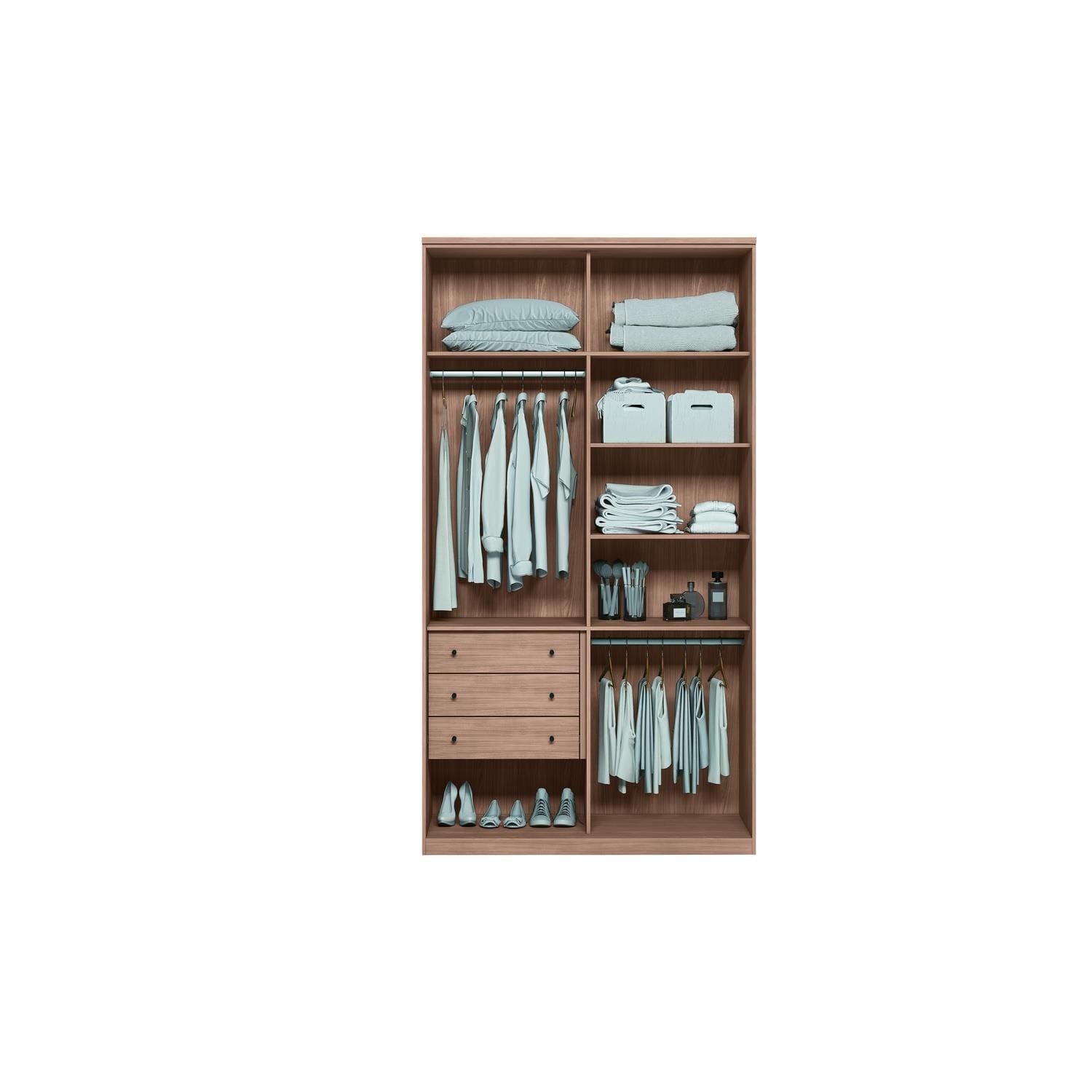 Guarda-Roupa Modulado Solteiro Santos Andirá Toledo 2 Portas de Correr 3 Gavetas Internas 6 Prateleiras MDF Wood - 1