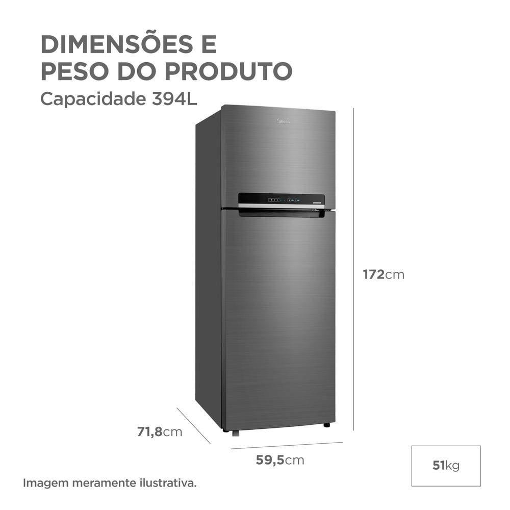 Geladeira Midea Frost Free Duplex 394L Inverter Inox | Shopping
