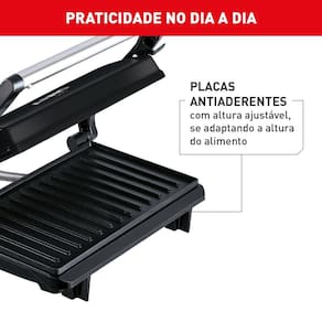 Grill Elétrico Arno Compact Uno GPTO Grelha Antiaderente Trava Lateral Preto - 220V - 3