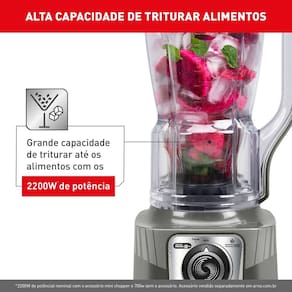 Liquidificador Arno Power Max XXL LN87 2200W Jarra 2,25L 6 Lâminas Powelix Cinza - 220V - 2