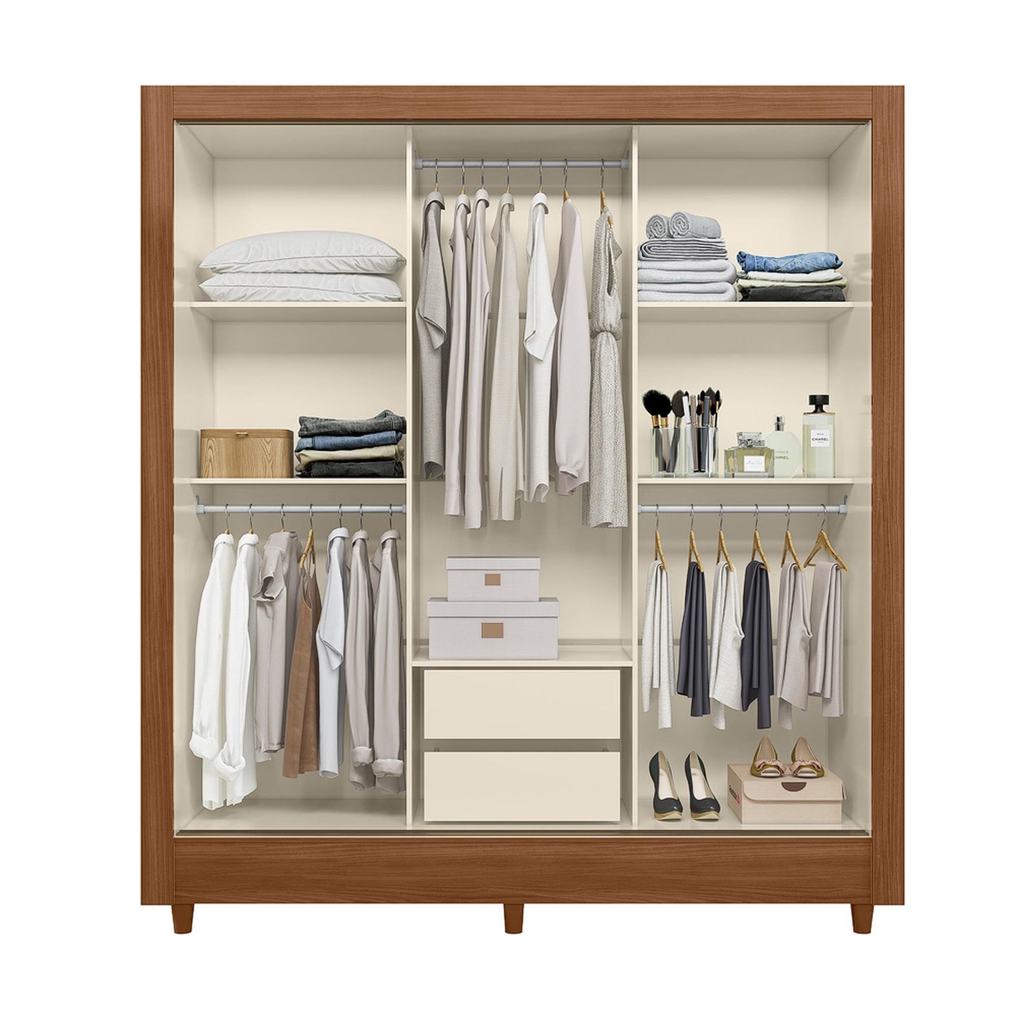 Guarda Roupa Santos Andirá Lisboa 3 Portas Deslizantes - Jequitibá/Off White - 2