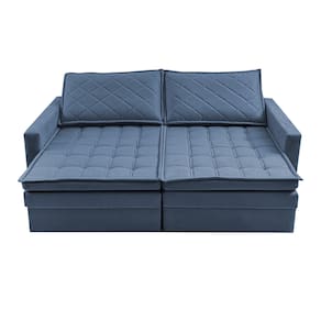 Sofá 3 Lugares Cama InBox Marselha II Retrátil/Reclinável com Baú Revestimento Suede Velusoft - 200cm de Largura - Azul - 1