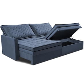 Sofá 3 Lugares Cama InBox Marselha II Retrátil/Reclinável com Baú Revestimento Suede Velusoft - 160cm de Largura - Azul - 2