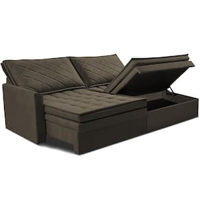 Sofá 3 Lugares Cama InBox Marselha II Retrátil/Reclinável com Baú Revestimento Suede Velusoft - 180cm de Largura - Café - 2