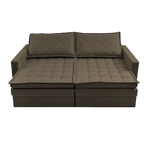 Sofá 3 Lugares Cama InBox Marselha II Retrátil/Reclinável com Baú Revestimento Suede Velusoft - 200cm de Largura - Café - 1