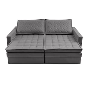 Sofá 3 Lugares Cama InBox Marselha II Retrátil/Reclinável com Baú Revestimento Suede Velusoft - 200cm de Largura - Cinza - 1