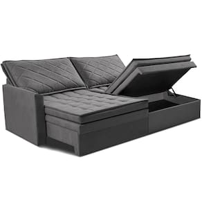Sofá 3 Lugares Cama InBox Marselha II Retrátil/Reclinável com Baú Revestimento Suede Velusoft - 200cm de Largura - Cinza - 2