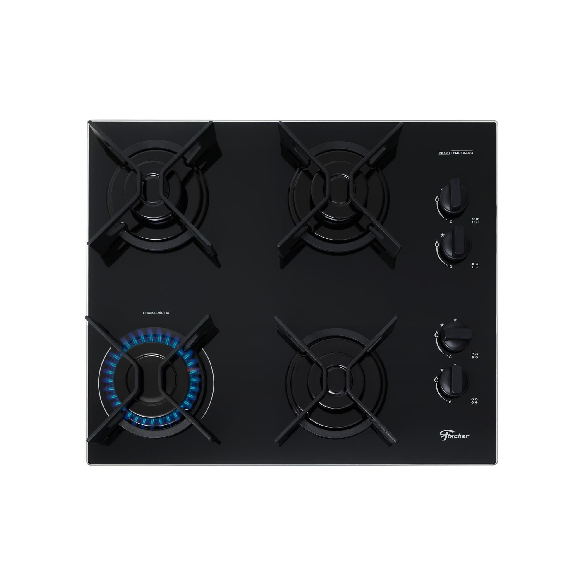 Cooktop a Gás 4 Bocas Fischer Fit Line Trempe Iron Preto Bivolt - 2