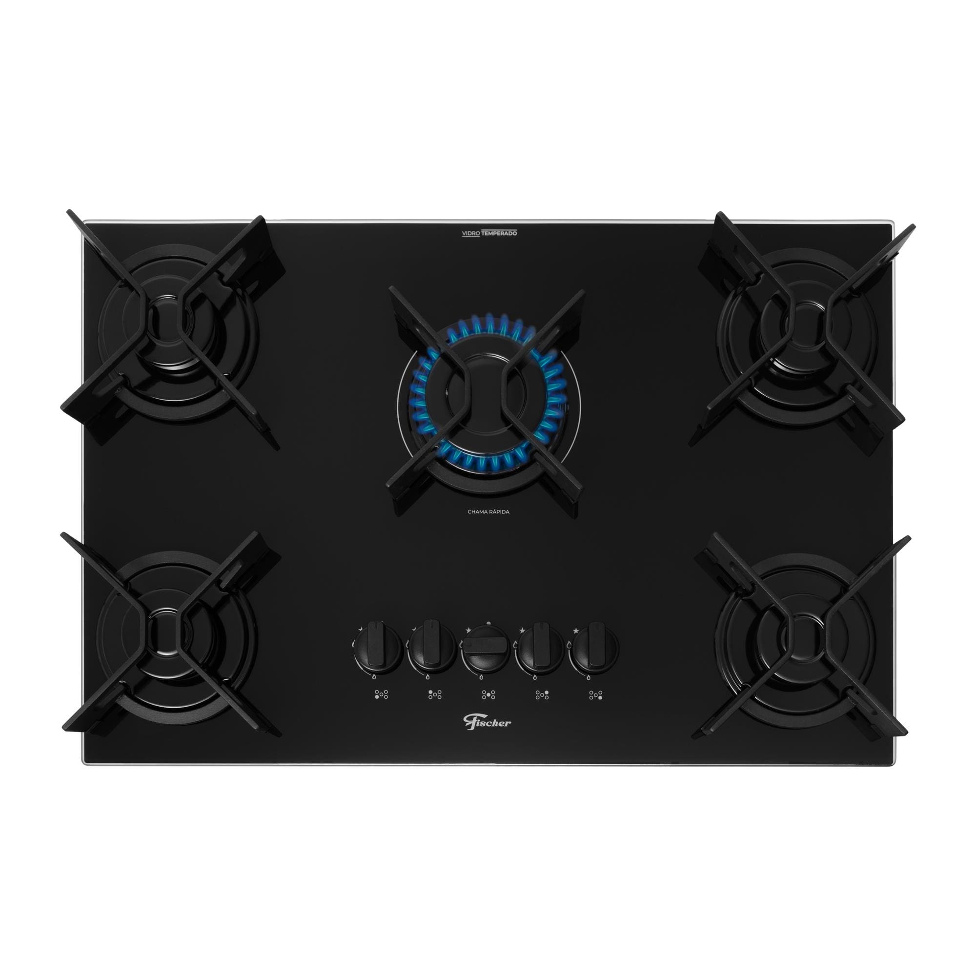Cooktop a Gás 5 Bocas Fischer Fit Line Trempe Iron Preto Bivolt - 2