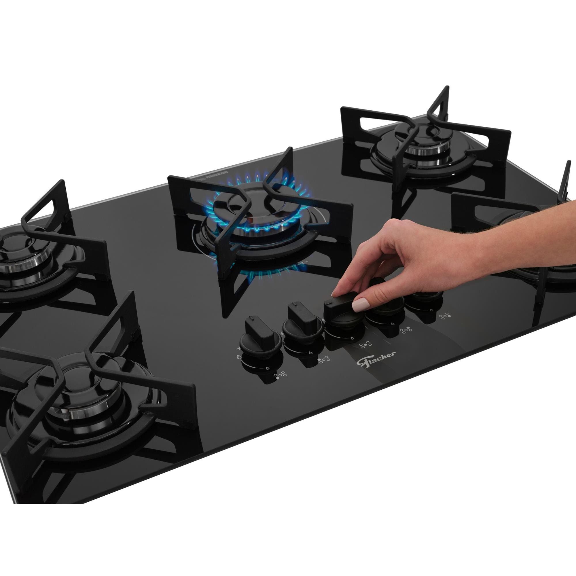 Cooktop a Gás 5 Bocas Fischer Fit Line Trempe Iron Preto Bivolt - 3