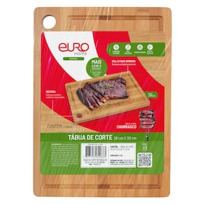 Tábua de Corte Euro Home Retangular 28x20cm Sulcos Bambu Natural - 3