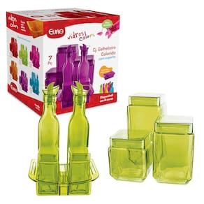Conjunto Galheteiro Euro Home Colorido 7 Peças com Suporte Bico Dosador Verde - 1