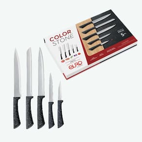 Conjunto Facas Euro Home Colorstone 5 Peças Aço Inox Cabo Ergonômico Design Moderno - Preto - 2