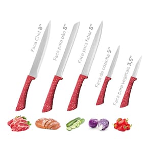 Conjunto Facas Euro Home Colorstone 5 Peças Aço Inox Cabo Ergonômico Design Moderno - Vermelho - 1