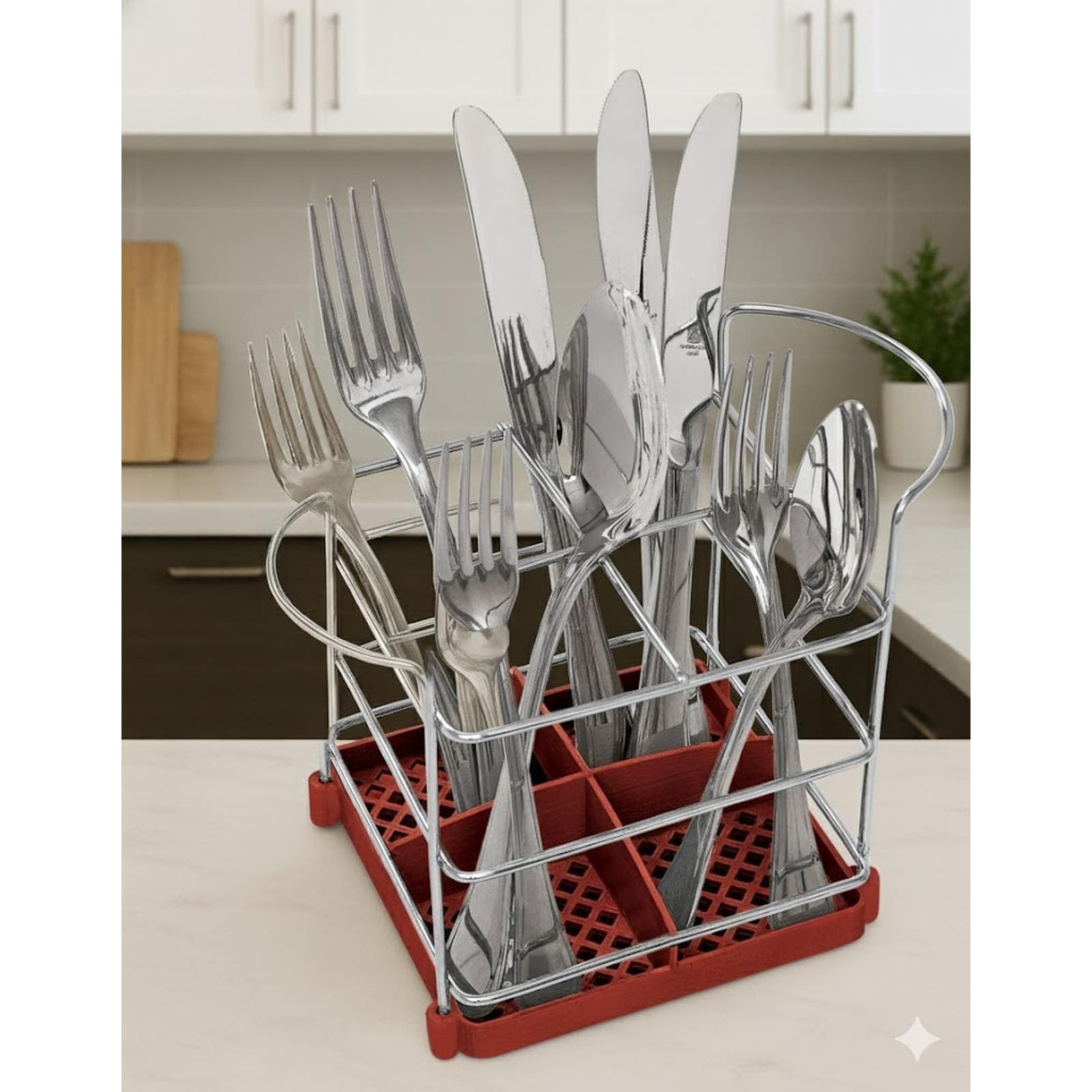 Porta Talheres Utimil 4 Divisões Cromado e Vermelho - 2