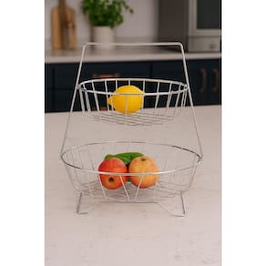 Fruteira de Mesa Utimil 613 2 Andares com Pedestal - Prata - 1