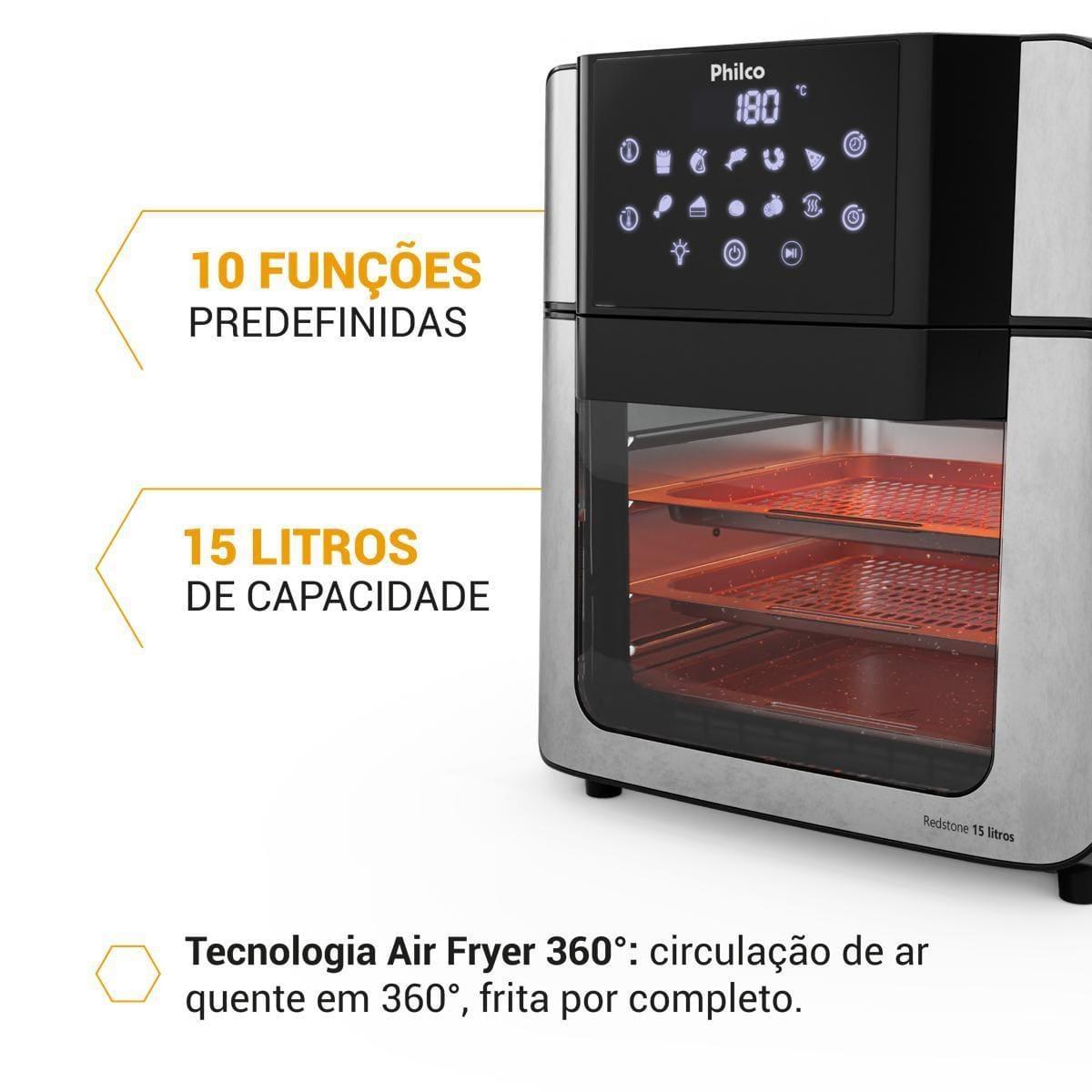 Fritadeira Elétrica Oven Philco PAF15A 15L Redstone Preta - 110V - 3