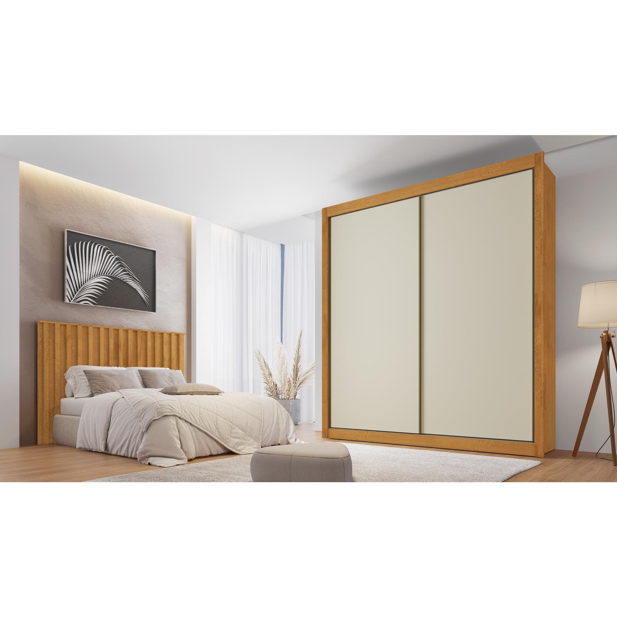 Armário Zurique Solteiro Europa 2 Portas Correr Peroba/Off White 4 Gavetas Telescópicas - Peroba/Off White