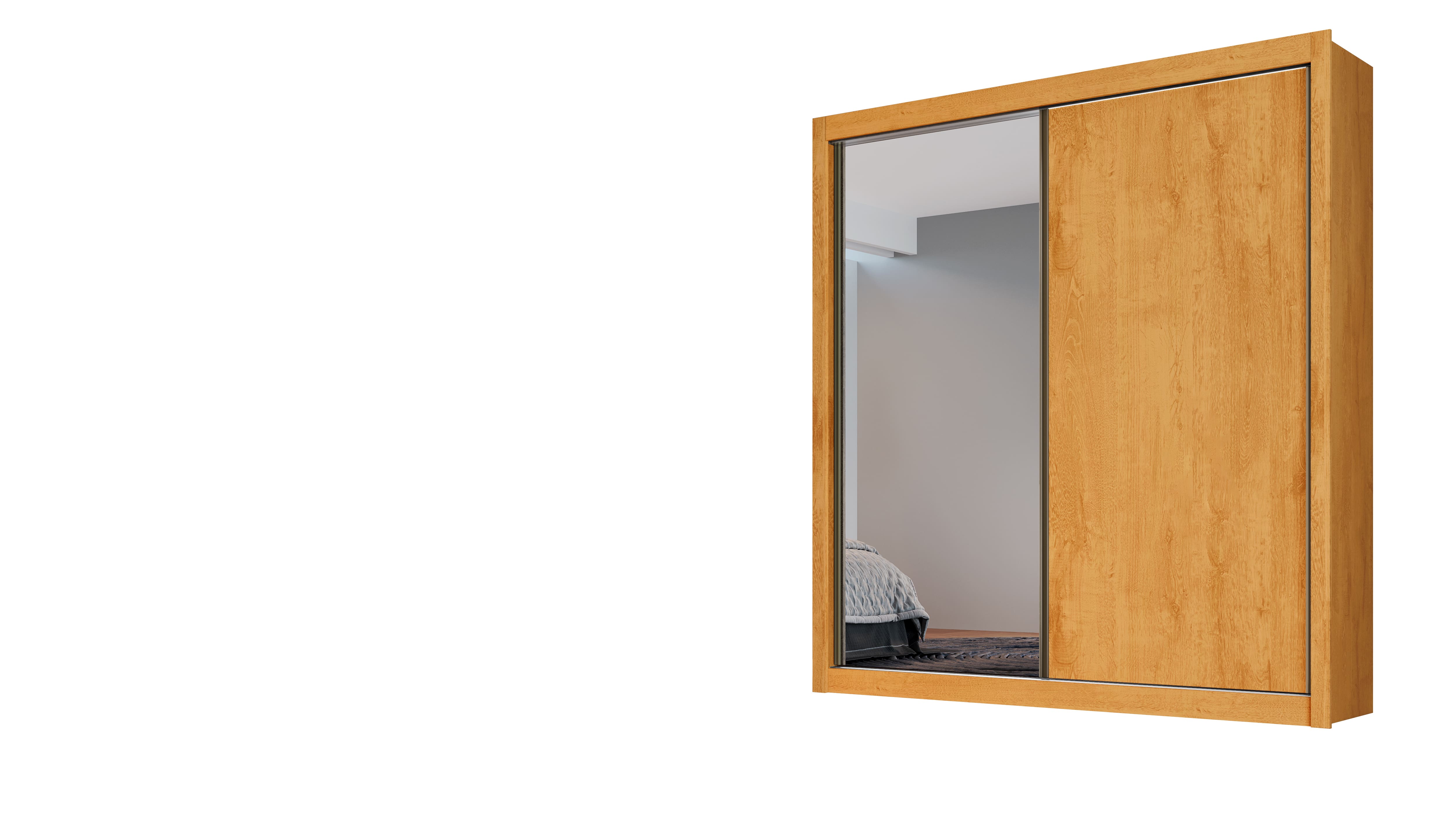 Armário Móveis Europa Solteiro Zurique 2 Portas Correr com Espelho Peroba/Off White - 1