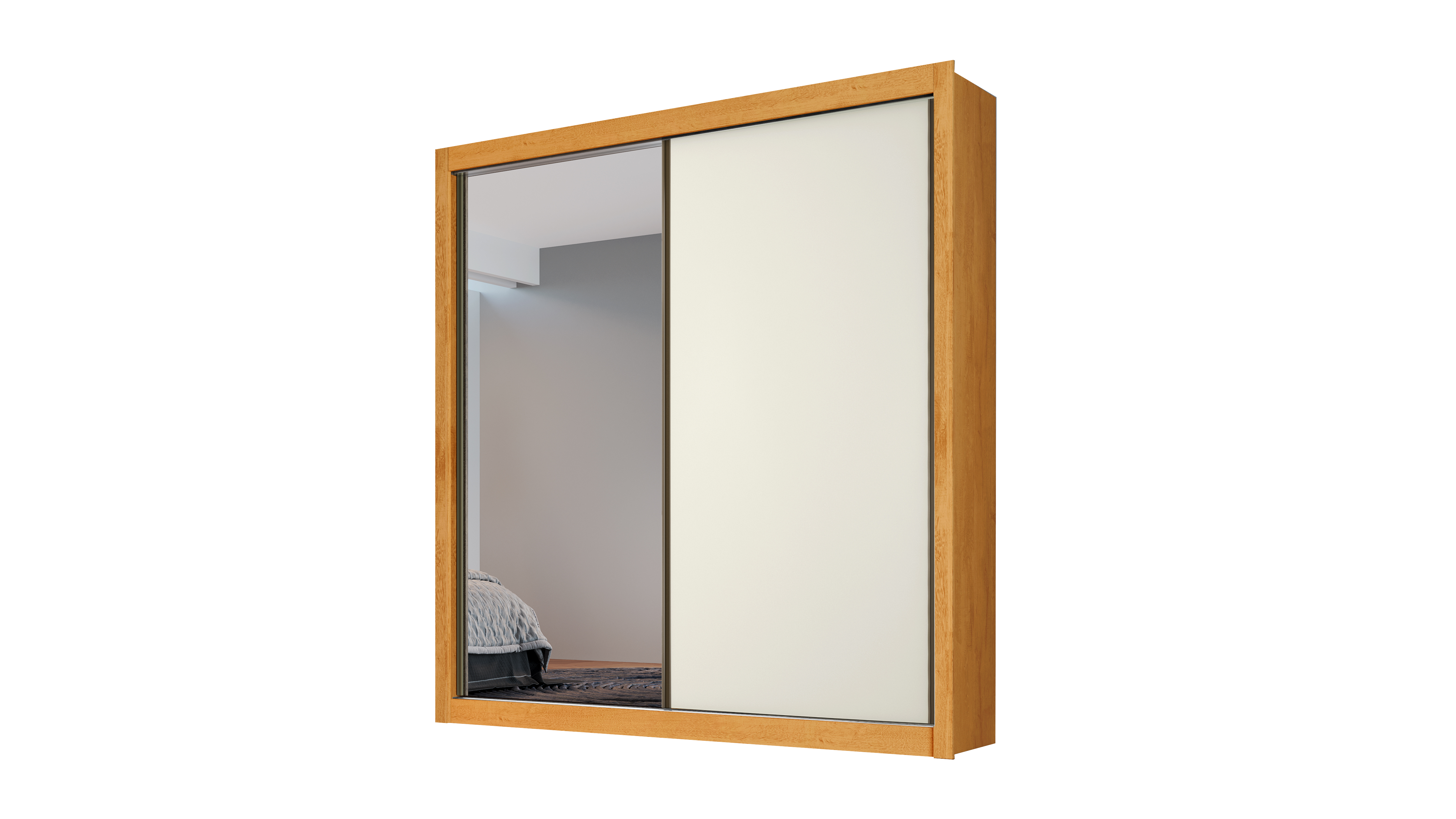 Armário Móveis Europa Solteiro Zurique 2 Portas Correr com Espelho Peroba/Off White - 2