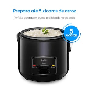 Panela Elétrica de Arroz Elgin Rizzo PAR40 5 Xícaras 1L 400W Cuba Antiaderente Função Aquecer Design Black Piano - 220V - 1