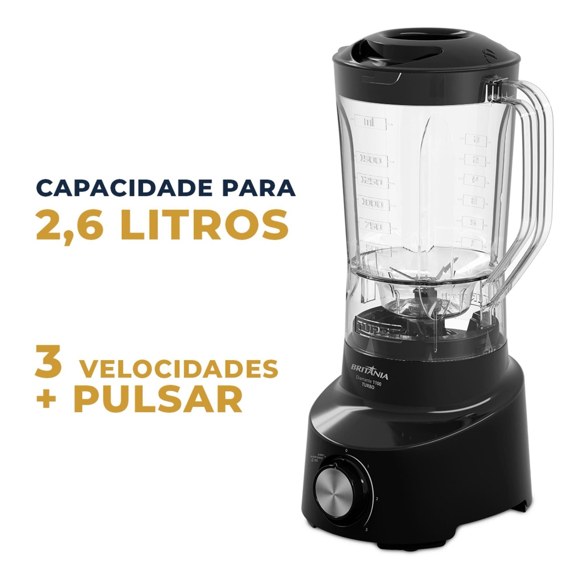 Liquidificador Britânia Diamante 1100 4 Velocidades 600W Preto - 220V - 3