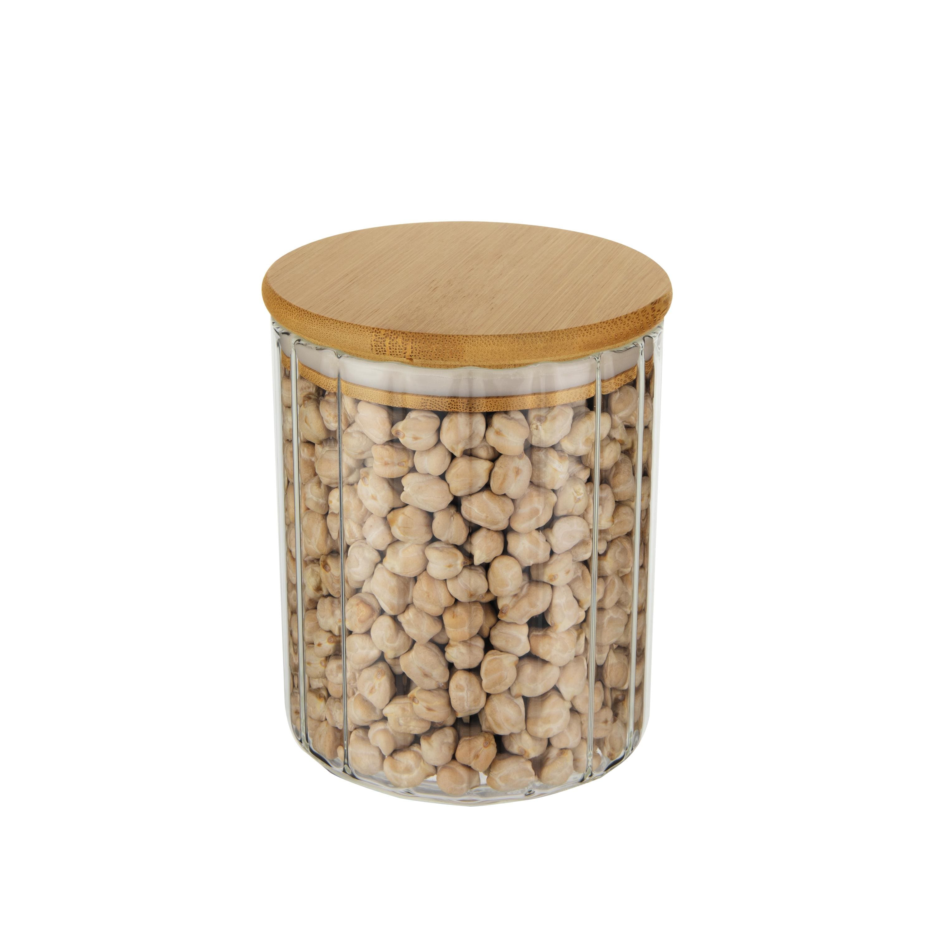 Pote Redondo Canelado Slim Euro Home Vidro Borossilicato com Tampa de Bambu 600?ml - 1