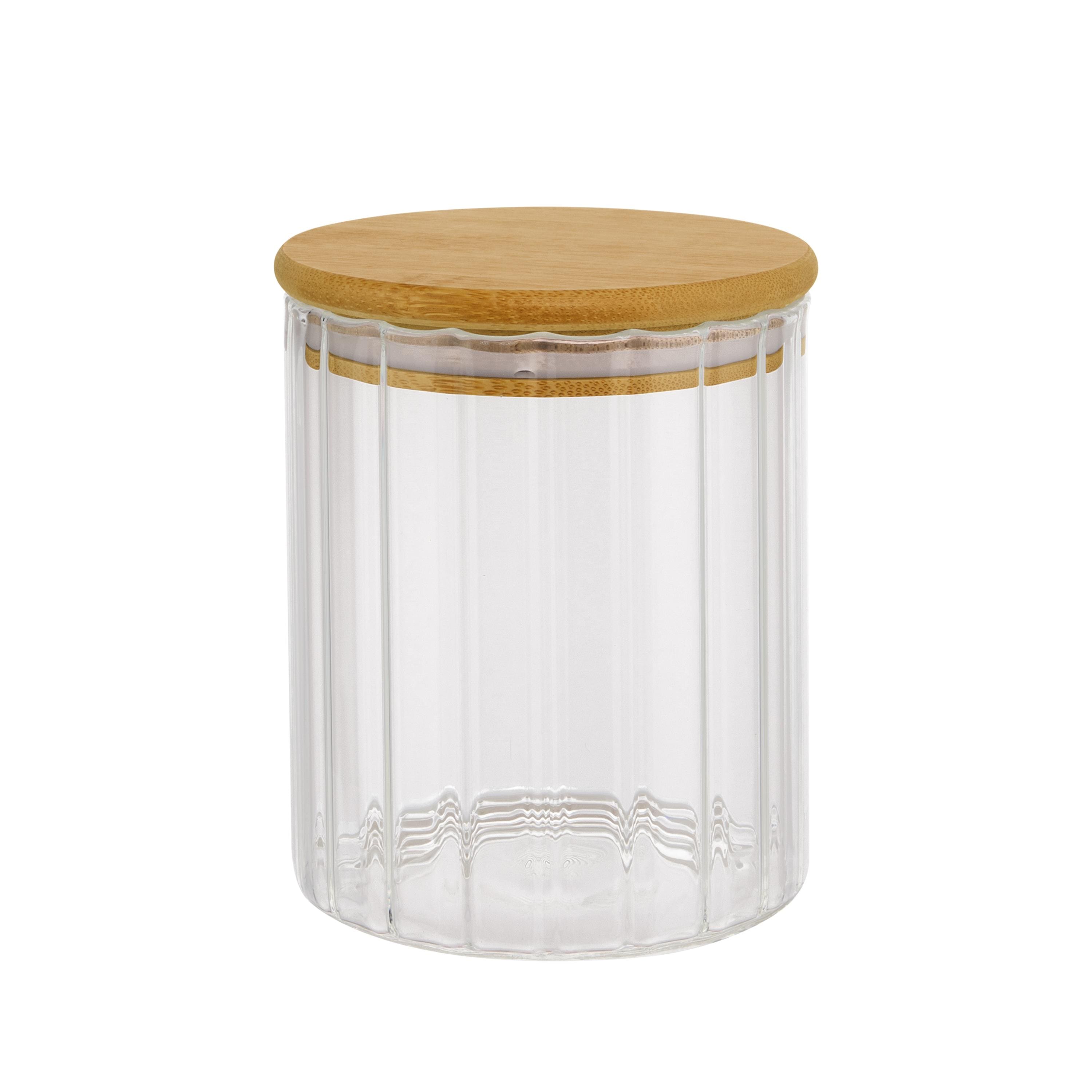 Pote Redondo Canelado Slim Euro Home Vidro Borossilicato com Tampa de Bambu 600?ml - 2